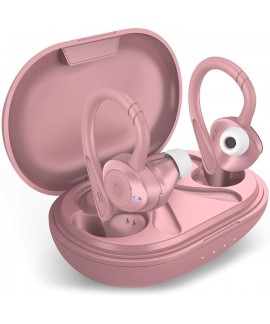 COMISO Wireless Earbuds, True Wireless in Ear Bluetooth 5.0 with Microphone, Deep Bass, IPX7 Waterproof Loud Voice Sport Earphones with Charging Case for Outdoor Running Gym Workout (Rose Pink)